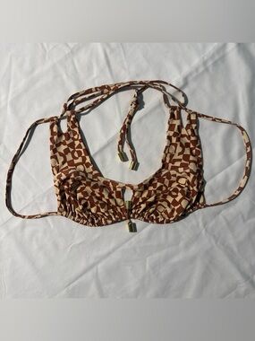 TOCO Brown Geo-Print Halter Camisole with Gold-Tone Accents
